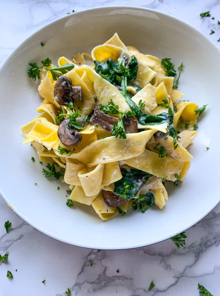 creamy fettuccine aerial view