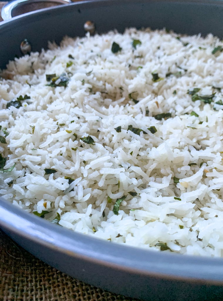 Garlicky cilantro lime rice side view