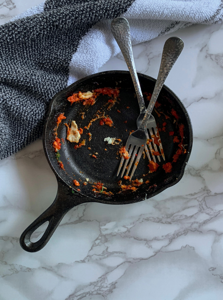 tomato sauce in cast iron skillet