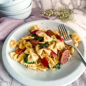 black pepper cream farfalle past with sausage