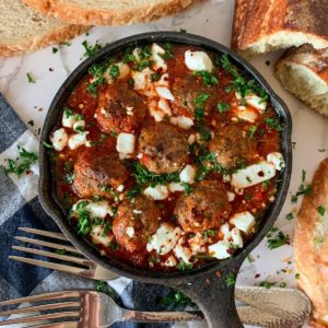 shakshuka meatballs with feta and lamb