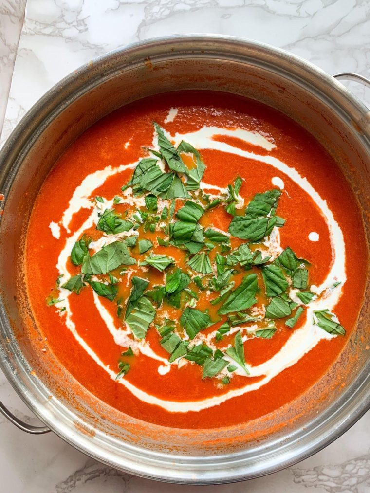 creamy miso tomato soup with basil