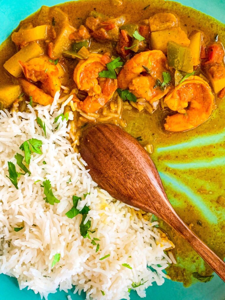 spoonfuls of Jamaican shrimp curry