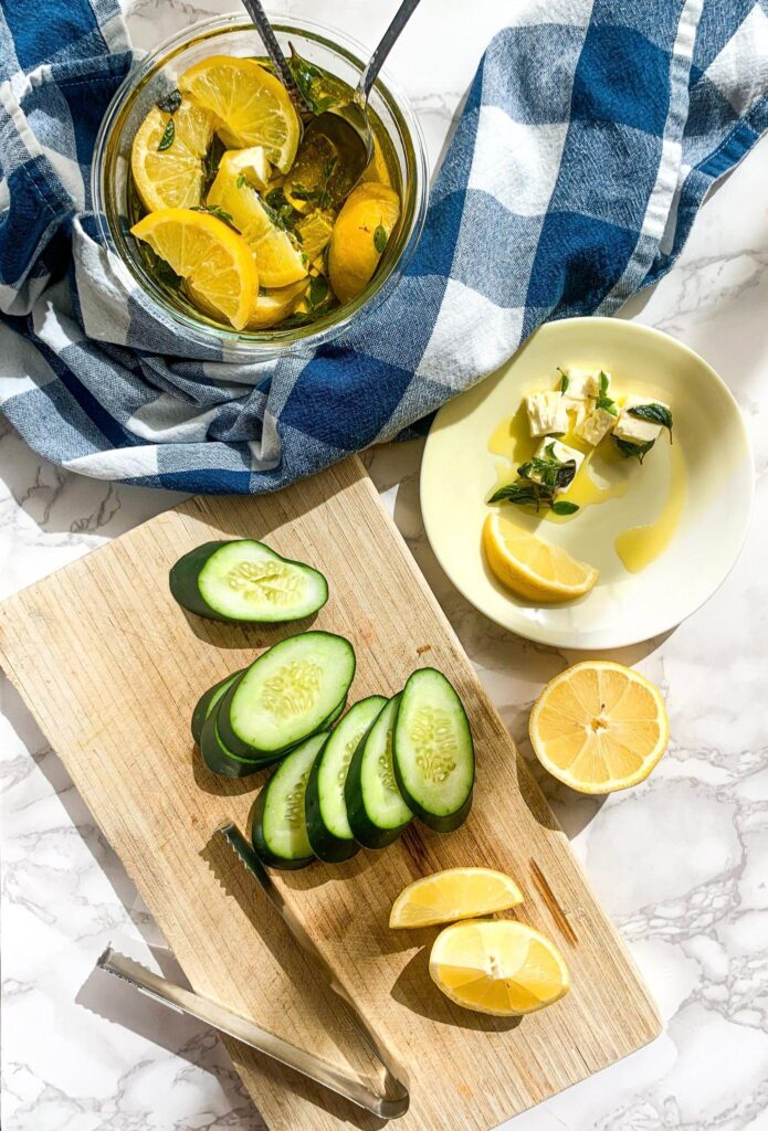 marinated feta with lemon and oregano