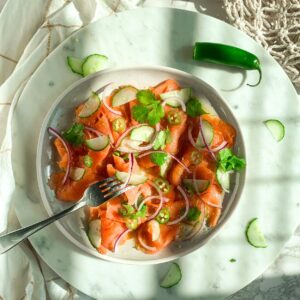 smoked salmon crudo