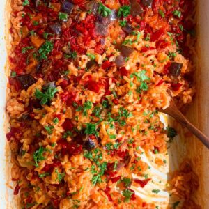 Oven baked nightshade risotto