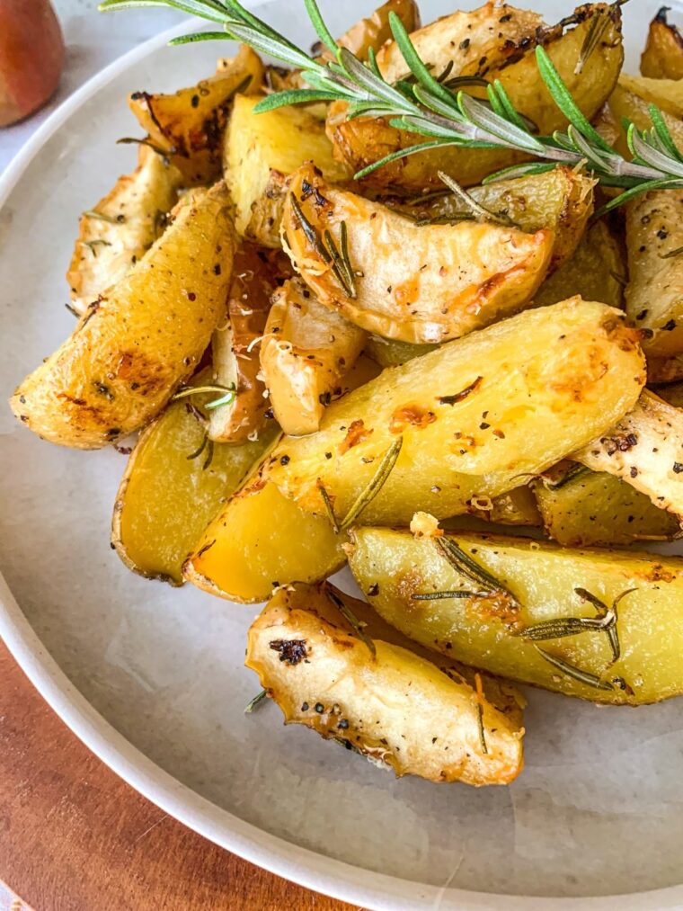 rosemary roast potatoes and roasted apples