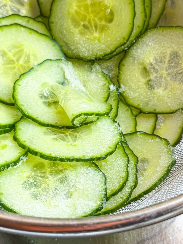 fresh cucumber slices with salt