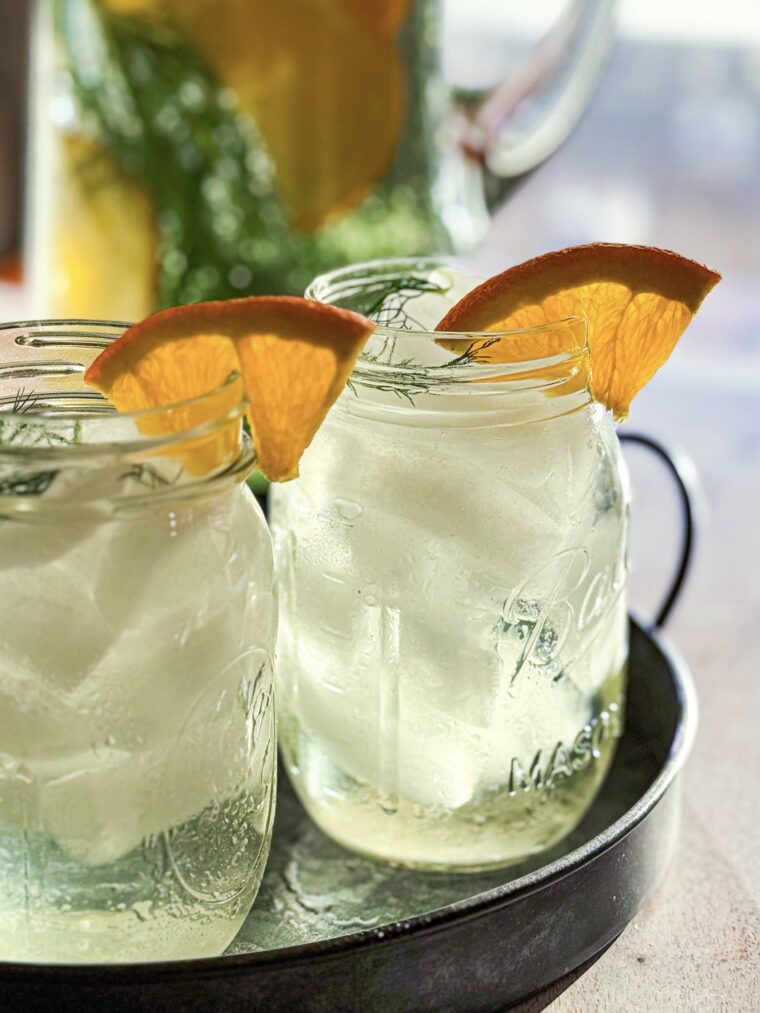 fennel and orange infused water in mason jars